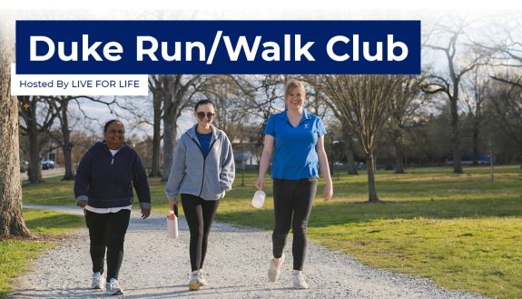 Members of the Duke Run/Walk Club walk on East Campus
