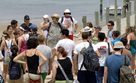 Larry Crowder takes students on one of his many marine biology field trips. 