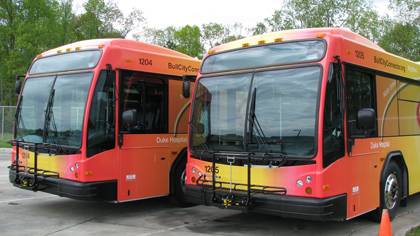 The Bull City Connector is just one way for Duke community members to get around Durham and Duke for free while being sustainable. Photo courtesty of GoTriangle.