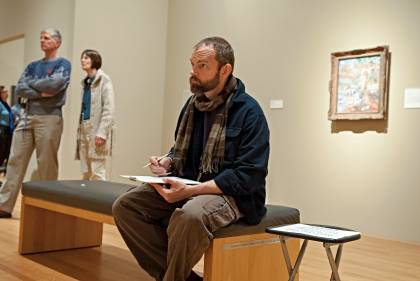 William Parker sketching at the Nasher Museum of Art during the free First Thursday event in January. Photo by J Caldwell, courtesy of the Nasher Museum of Art.