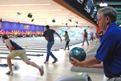 Law Professor Tom Metzloff helped launch Duke Law School's bowling league a decade ago. Photo by Marsha A. Green.