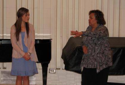 Louise Toppin, right, gives some advice to Duke music student Natalie Ritchie.