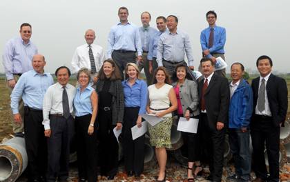 Christy Michels and Nora Bynum (front row, fifth and sixth from the left) from the Office of Global Strategy and Programs, gather with just a few of the people from Duke and Kunshan helping to create the new campus in Kunshan, China.
