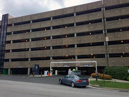 Renovations on a variety of aspects of Parking Garage II, including sealing cracks and adding a new security camera system, begin July 22. Photo by Bryan Roth.