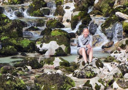 Sara Childs at the Savica River near Lake Bohinj, Slovenia during her honeymoon. Photo courtesy of Sarah Childs.