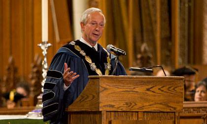 President Richard H. Brodhead addresses the Class of 2016 Wednesday.  Photo by Megan Morr/Duke University Photography