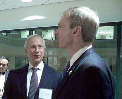 President Richard H. Brodhead talks with Rep. Dan Lipinski (D-IL, Ph.D. '98) at the Duke in Washington offices.
