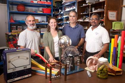 Physics faculty are in demand in area schools: From left, Ronen Plesser, Kristine Callan, Derek Leadbetter and Calvin Howell