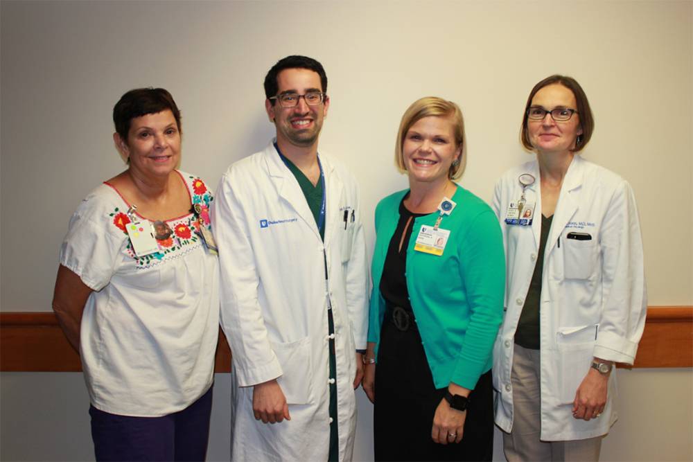 From left: Roberta Caraher, RN, CNIV, CHPPN, Jordan Komisarow, MD, Jennifer Rose, Hope Uronis, MD. Not Pictured: Amy Gregorio)