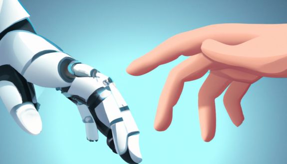 graphic of a human hand reaching out to a robot