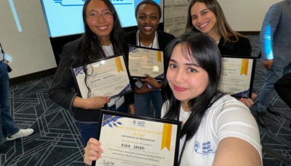 DGHI master's student Joan Kimani (second from left) and teammates Wynona Curaming (lfrom left), Maria Silva, and Aulia Sarah