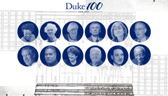 Duke 100 with collage of faces