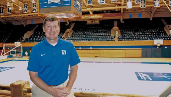 Lindy Brown has worked in Duke's Sports Information office for two decades. Photo by Stephen Schramm.