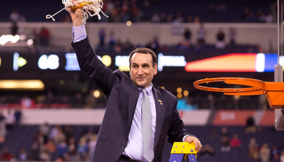 Mike Krzyzewski cuts the cord after a national championship
