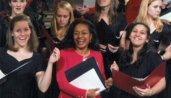 Bernice Patterson, center, who works at Duke, is in the finals Sunday for a chance to audition at the Apollo Theater in New York. In 2009, she sang at Duke Chapel with the Durham School of the Arts chorus. Photo courtesy of Bernice Patterson