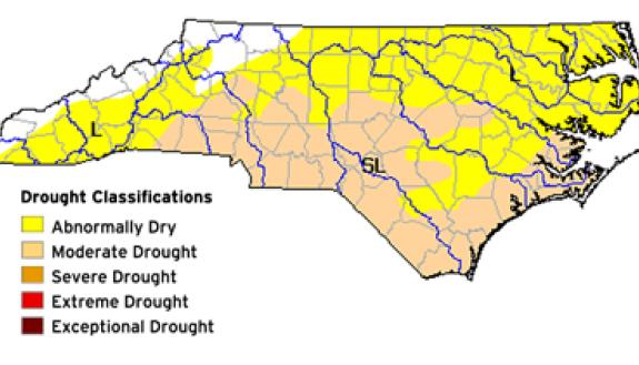 The northern portion of North Carolina - including Durham County - are currently listed as "abnormally dry" by the US Drought Monitor.