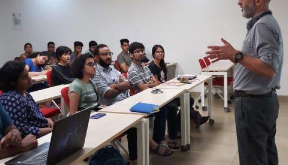 Noah Pickus, associate provost at Duke and dean of undergraduate curricular affairs, presents to students at Ashoka Univeristy in India. Courtesy of Noah Pickus