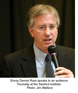 Envoy Dennis Ross speaks to an audience Thursday at the Sanford Institute. Photo: Jim Wallace