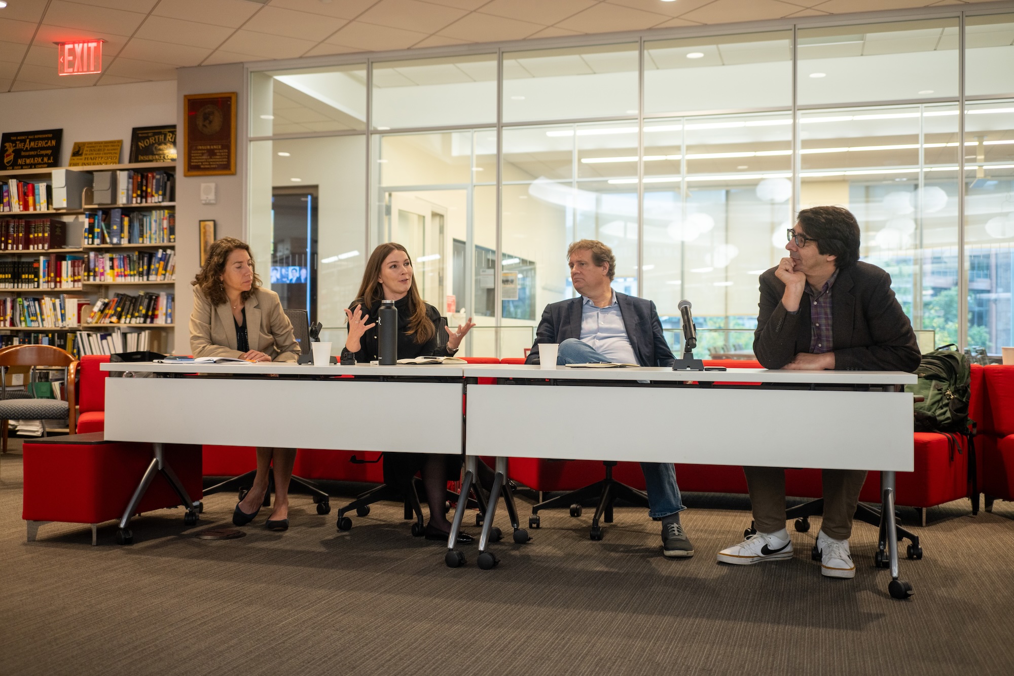 Duke climate experts presented a panel on the “Science of Risk” at St. John’s University as part of Climate Week’s Breakfast Briefings. The panel consisted of Lydia Olander, program director at the Nicholas Institute for Energy Environment & Sustainability; Mercy Berman DeMenno, Executive in Residence with the Risk Science for Climate Resilience Initiative; Francis Bouchard, inaugural resident in Duke University's Climate Leaders in Residence program; and Mark Edward Borsuk, the James L. and Elizabeth M. Vincent Professor of Civil and Environmental Engineering. Photo by David Degner