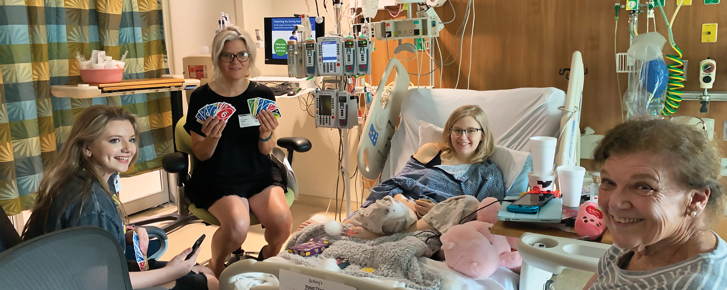 Audrey Gibson is surrounded by family as she waits for a new heart in Duke University Hospital. Photo courtesy of the Gibson family.