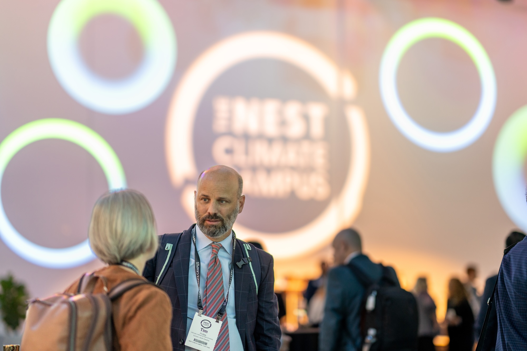 Tim Profeta, senior fellow at Duke University's Nicholas Institute for Energy, Environment & Sustainability, at the reception at the Nest Climate Campus. 
Photo by David Degner