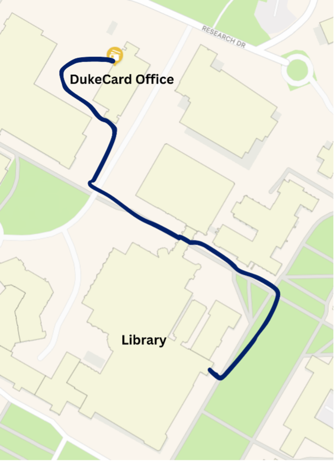 Map of walk from the library to Duke Card office