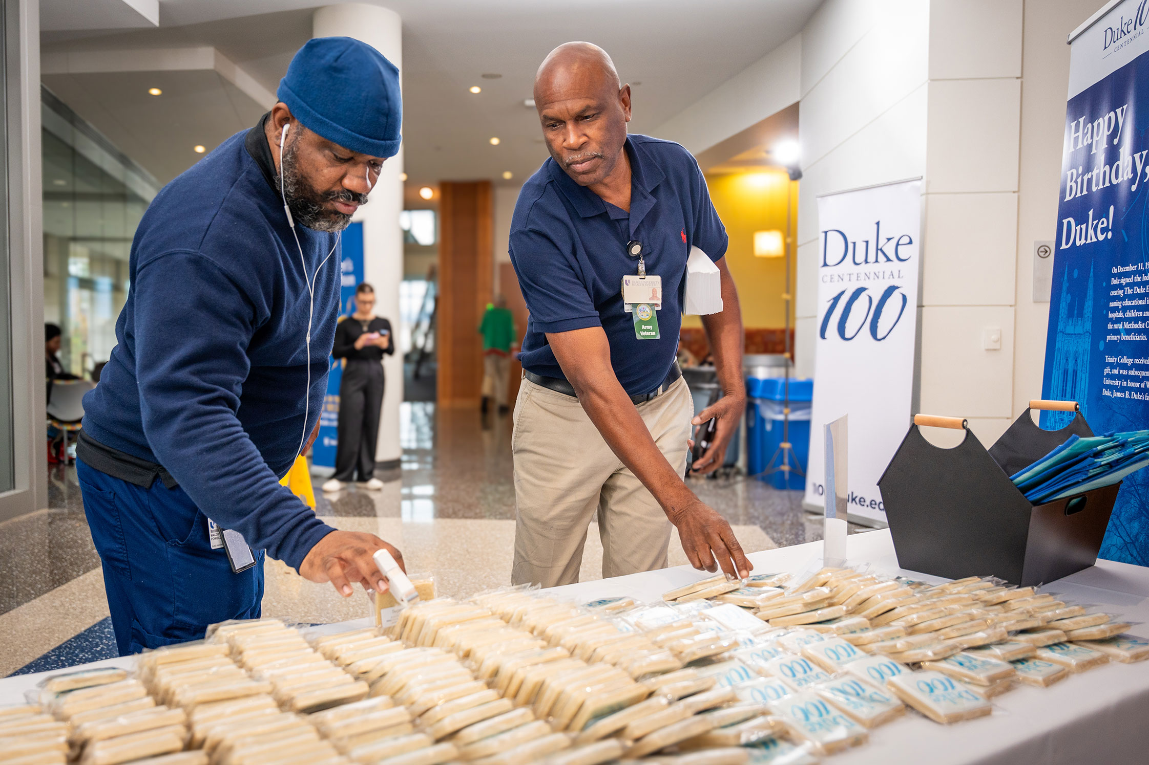 Duke community members check out the cookies at the Trent Semans Center.