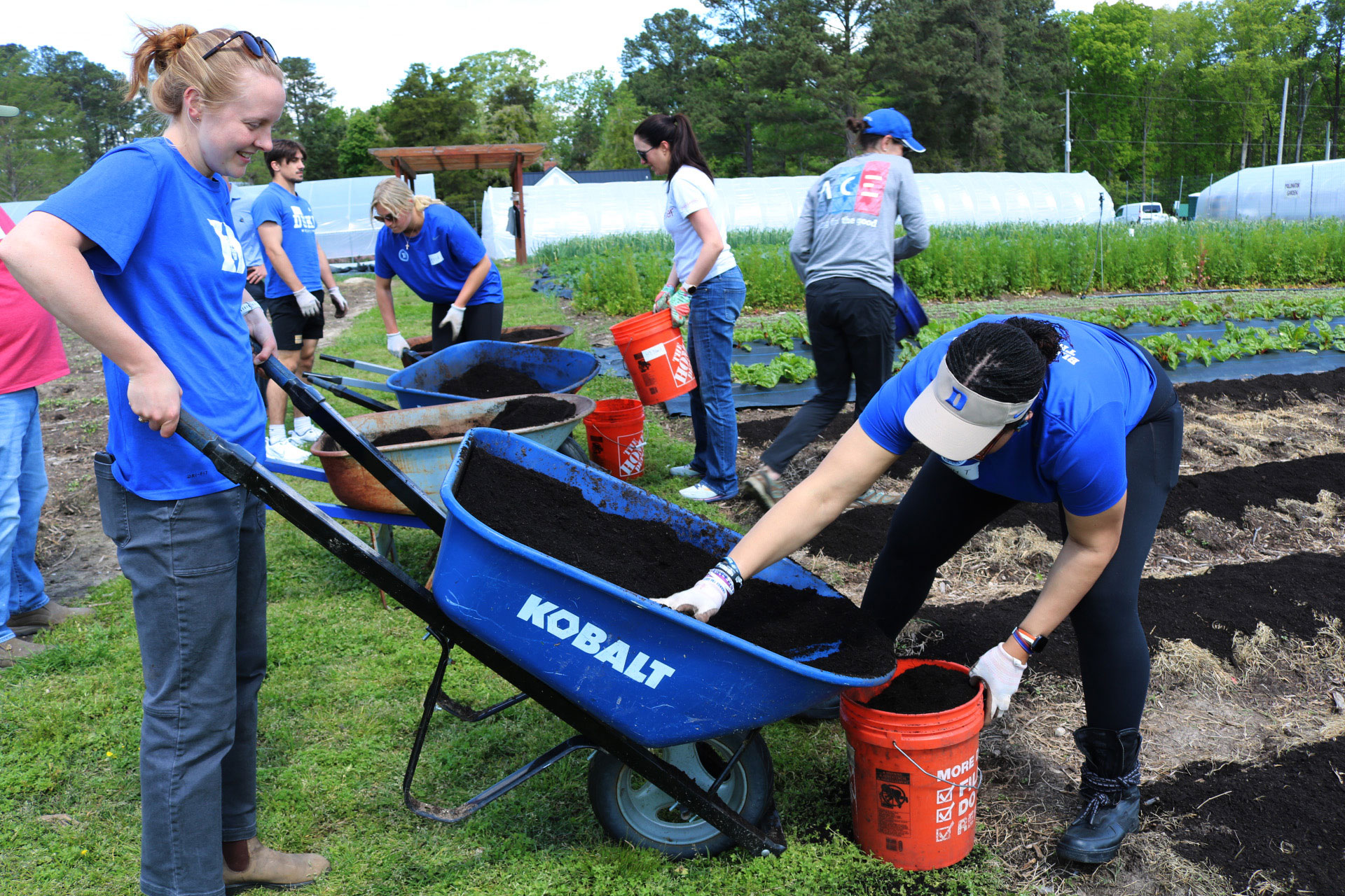 At the Duke Campus Farm, the volunteers helped prepare new garden beds.