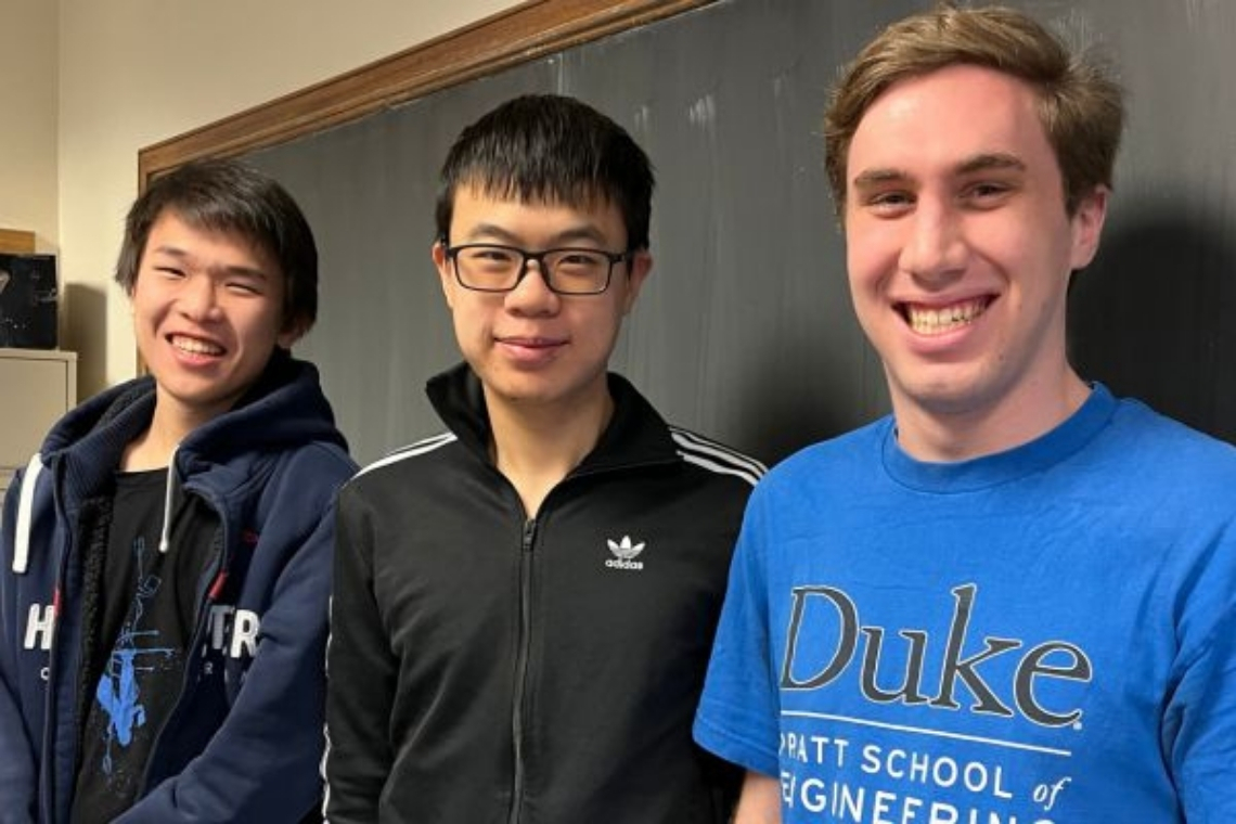 Photo of three Duke students who placed third in the math competition.