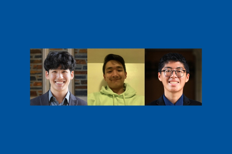 Photo of three Duke students who took place in math contest.