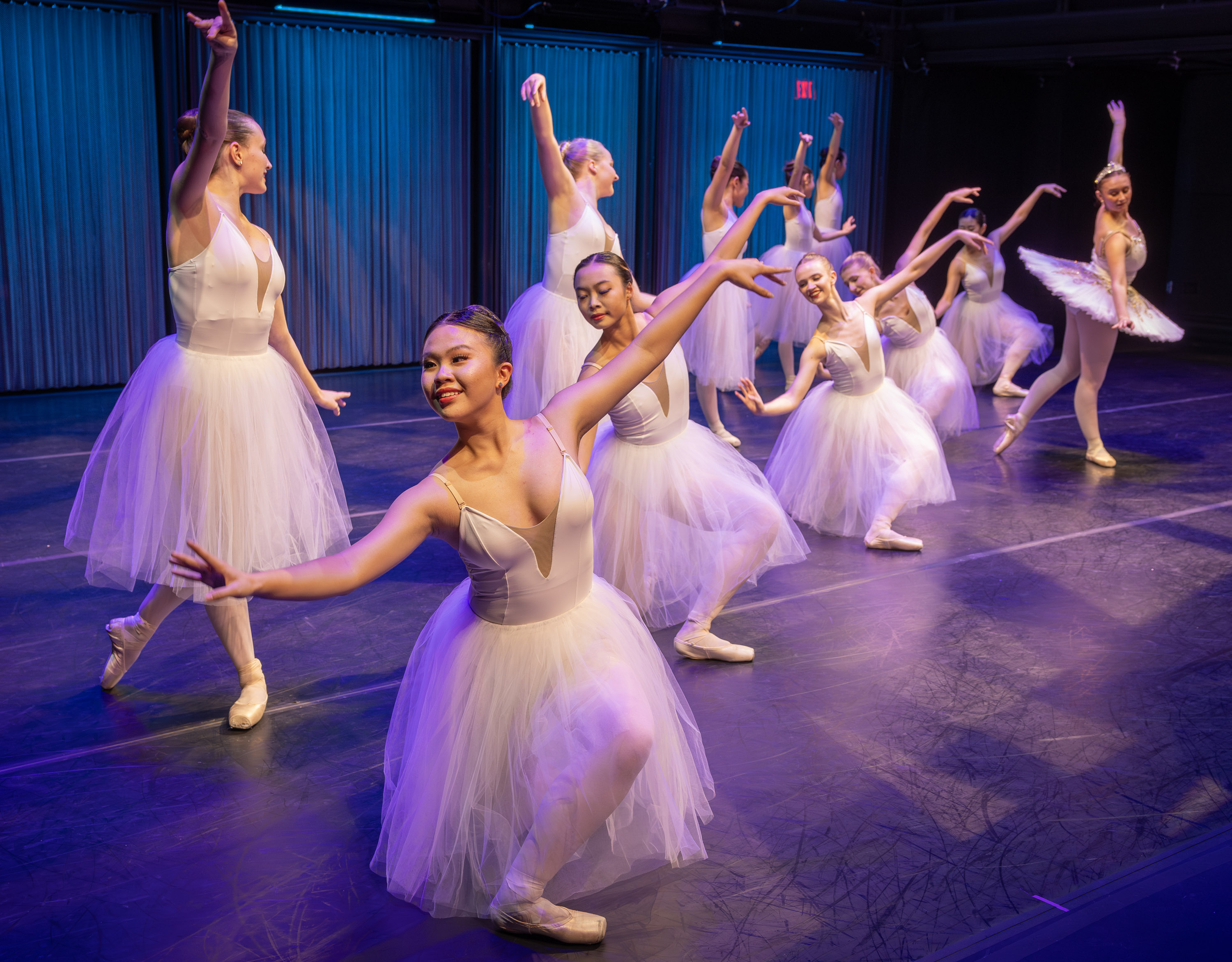 Several ballet dancers in their costumes on stage