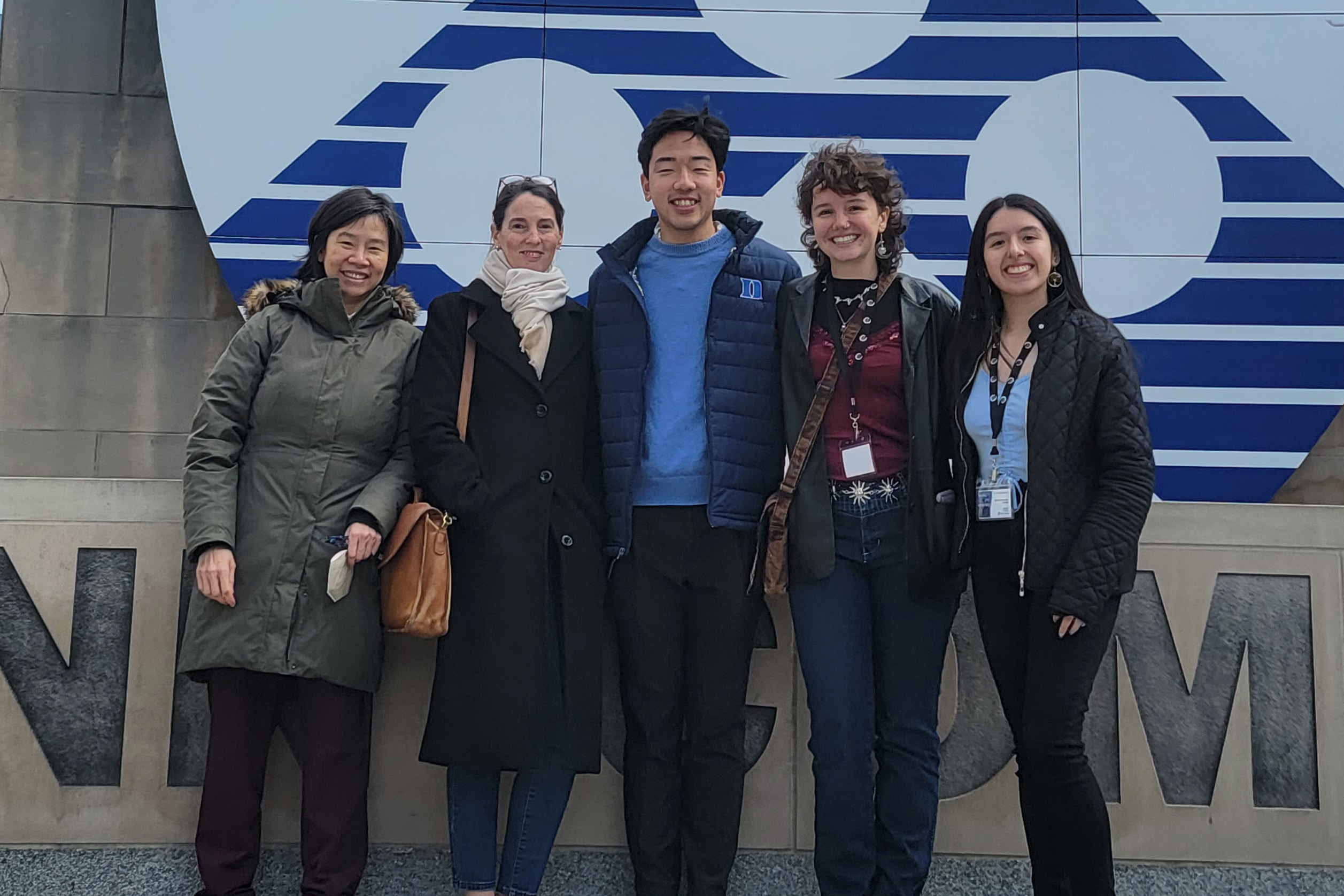 Students Stephany Perez-Sanchez (far right), Alice Carroll (second from right) and others representing Duke at a conference for first-generation and low income students, at the University of Pennsylvania. Photo courtesy Stephany Perez-Sanchez.