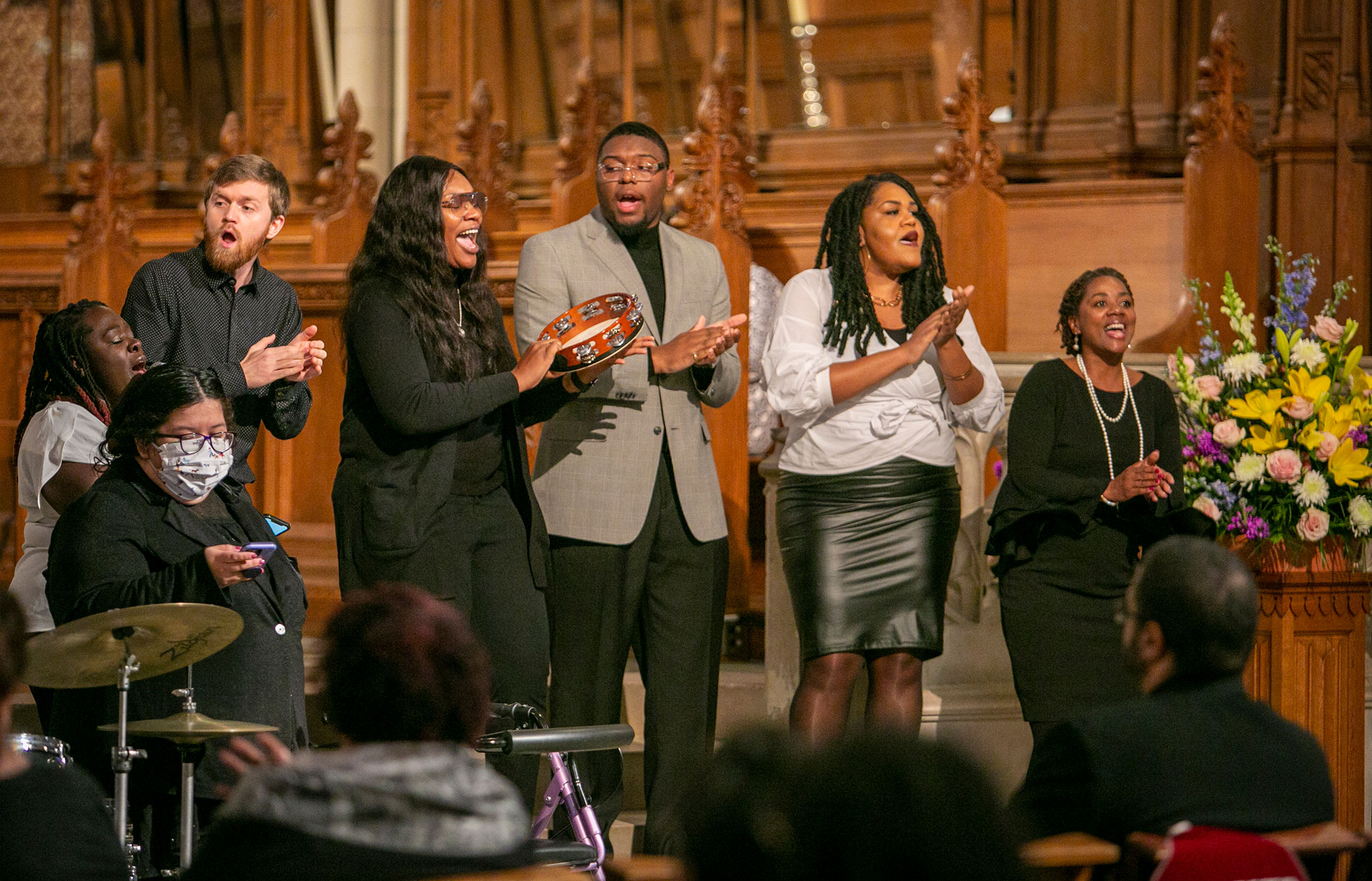 The Duke Divinity Gospel Choir performs during the King Commemoration service Sunday. Photo by Jared Lazarus.