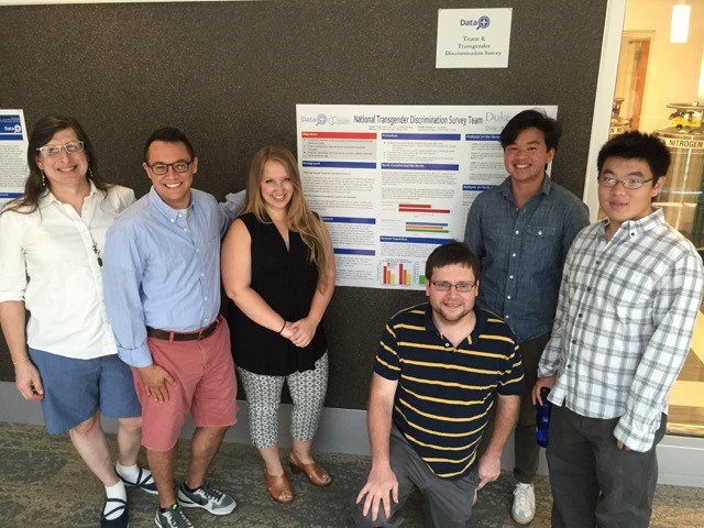 The Data+ team that looked at data from the National Transgender Discrimination Survey. (L-R) Dr. Jamie Jennings (IBM), Cole Rizki (project manager), Maddie Katz, Paul Bendich, Parker Foe, Tony Lin.