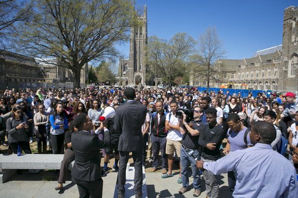 BSA President Jamal Edwards addresses the crowd at the beginning of a march on Wednesday afternoon. 