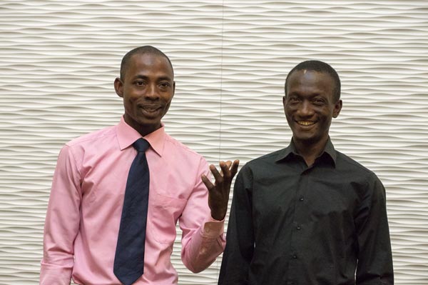 Cyrille Atchadé (left) and Eli Karma traveled from Togo, West Africa, to Durham last week to discuss DukeEngage’s work in that country. Photo by Phil Daquila