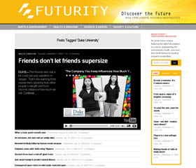Screen shot of stories tagged "Duke" on Futurity.org 