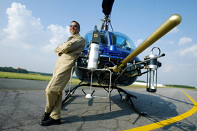 Professor Roni Avissar with the sensors of the new Bell Jet Ranger helicopter. 