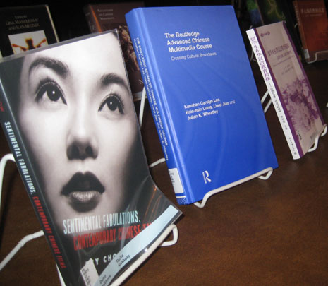 Nearly 20 books by Duke faculty were on display at a book party celebrating China studies. 