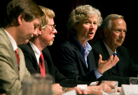 Katherine Schipper, second from right, talks about the economy during the president's forum Wednesday. 