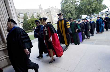Duke faculty members enter Duke Chapel as part of the annual Founders' Day ceremony. 
