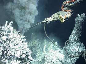 The undersea robot Jason II examines the 'smoking' Medusa vent... The undersea robot Jason II examines the 'smoking' Medusa vent...