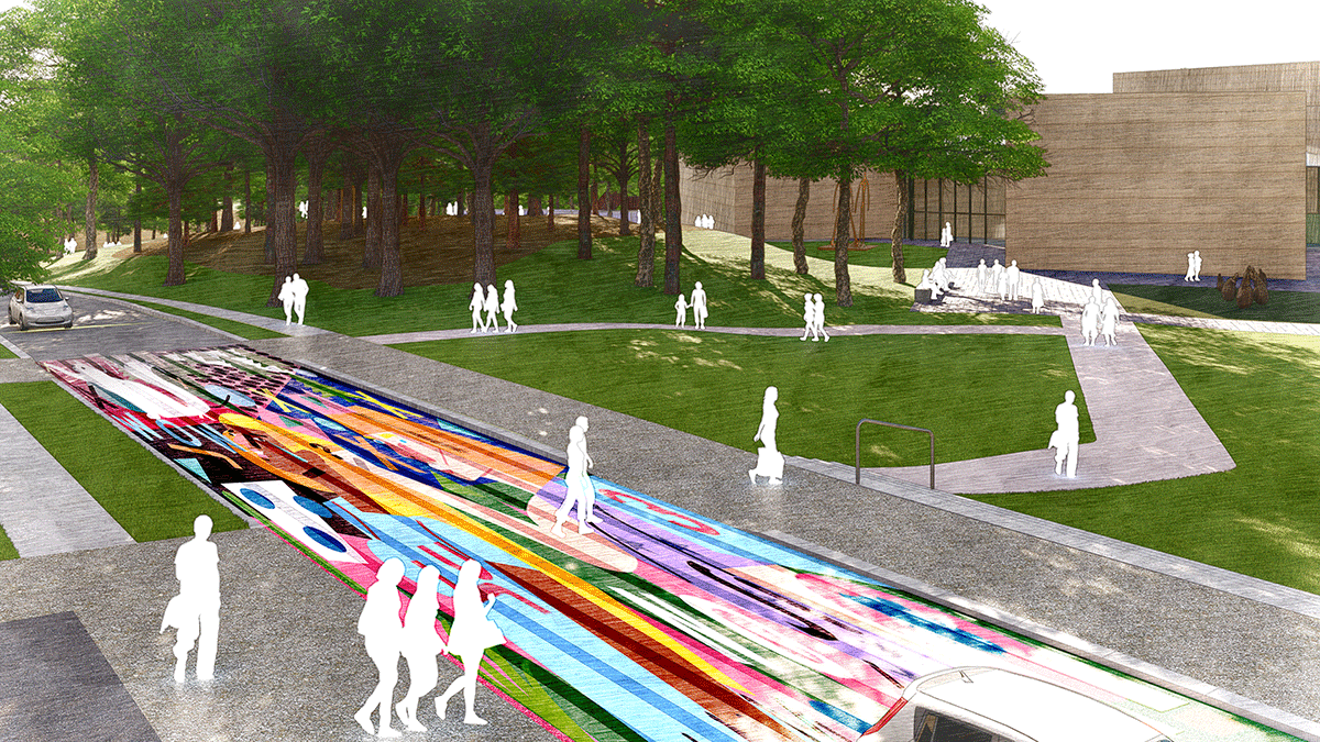 A street mural will visually connect the Nasher, the outdoor arts space and the Rubenstein Arts Center across Campus Drive.
