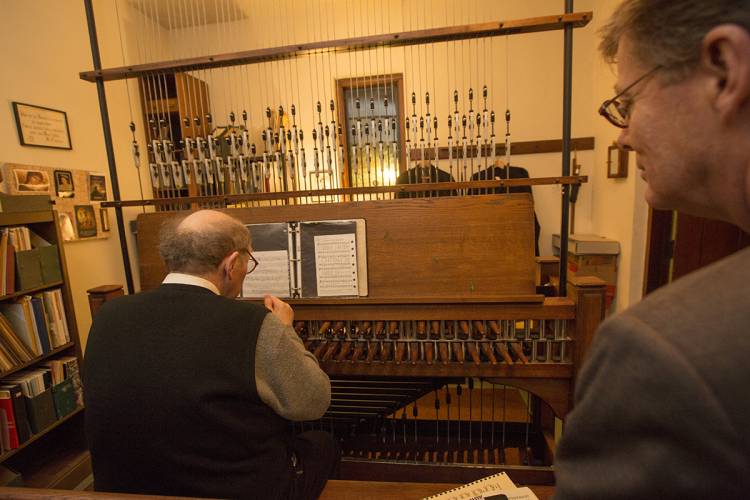 Sam Hammond, University Carillonneur, played the Duke Chapel carillon at the close of each work day. President Vincent Price accompanied Hammond in a session before he retired.