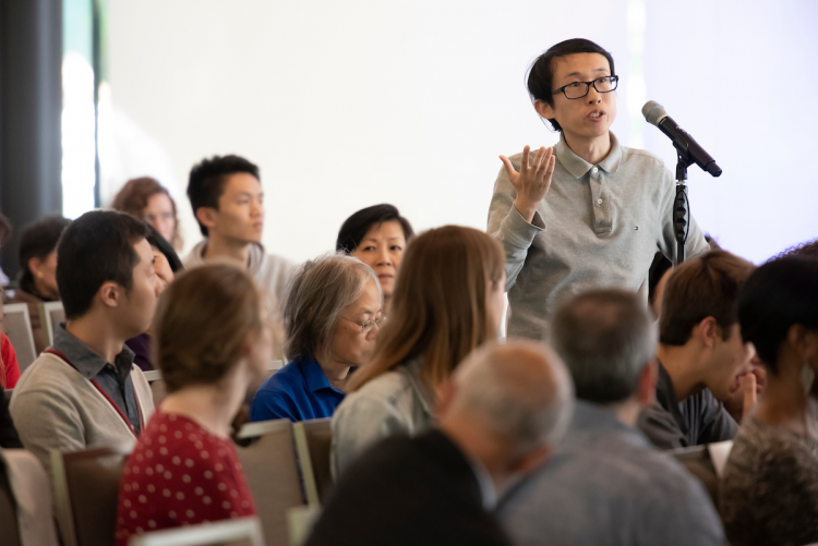 In a discussion about universities' responsibility to their foreign students, Chinese students speak about challenging conditions for them at Duke at afternoon session.