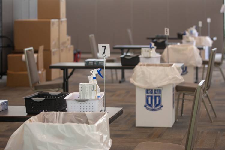 Testing stations for undergraduate residential and off-campus students at Penn Pavilion.