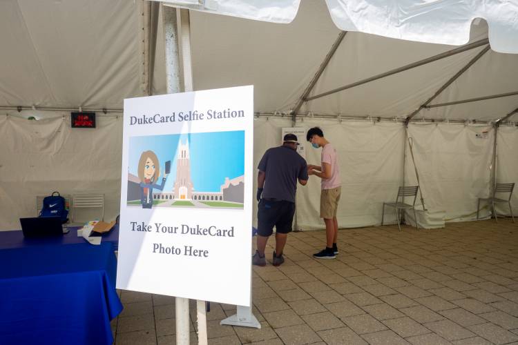 Duke Cards setup a Selfie station for students to create their DukeCard photo on the first day of move-in for the class of 2024