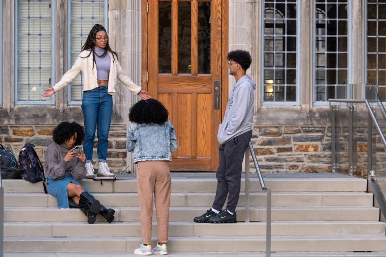 students take photos of each other to document first day of classes