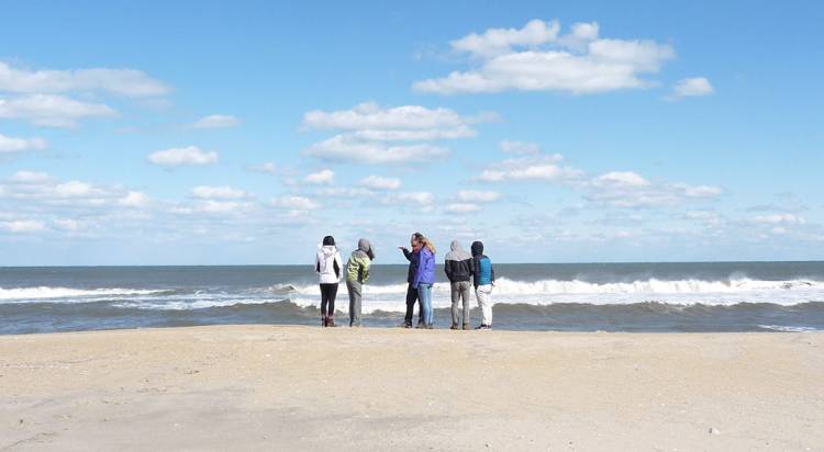 Alex Glass and students explore issues of climate change during a visit to North Carolina's Outer Banks. Photo by Susan Kauffman