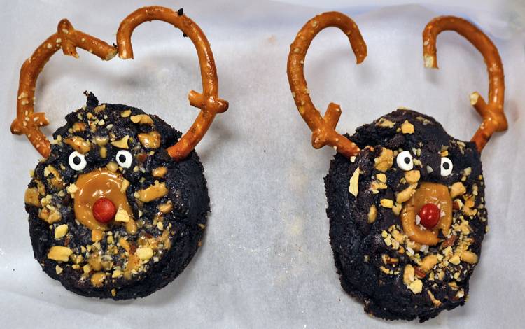 Amy Sevear Leale made her salted chocolate toffee cookies to look like reindeer. 
